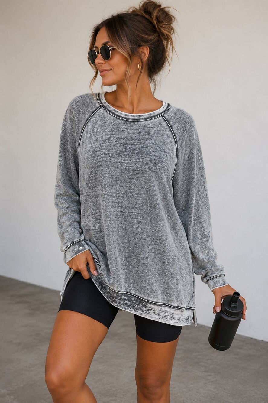 Bella Canvas Sponge Fleece Sweatshirt Black Acid Wash Size XL